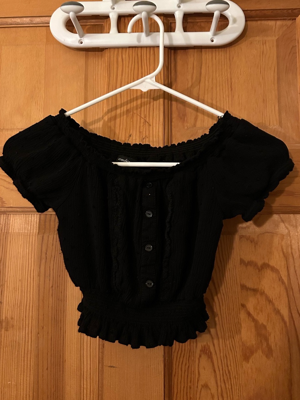 Ambiance Black Off-Shoulder Smocked Crop Top